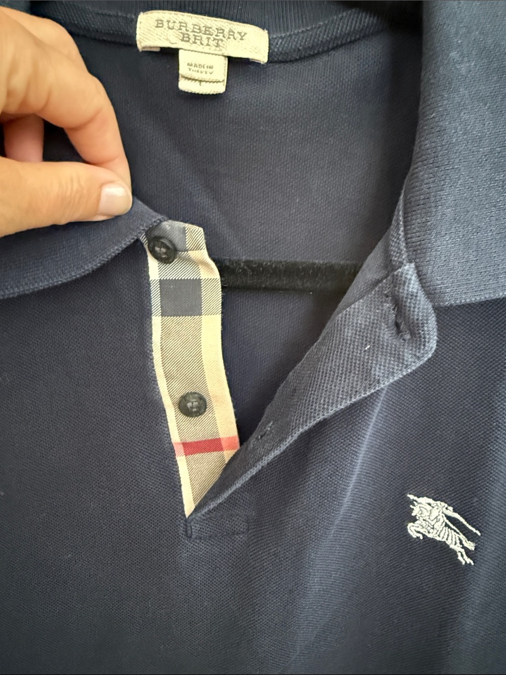 Men’s L Burberry Navy Blue Polo with Signature Placket Detail - Picture 4 of 8